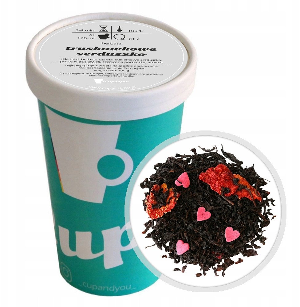 Herbata czarna TRUSKAWKOWE SERDUSZKO porzeczka cukierkowe serduszka 100g - herbata liściasta sypana mieszanka napar susz