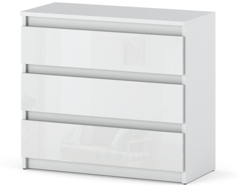 Komoda Nowoczesna 3 Szuflady Pojemna Szafka Salon Sypialnia Biały Połysk