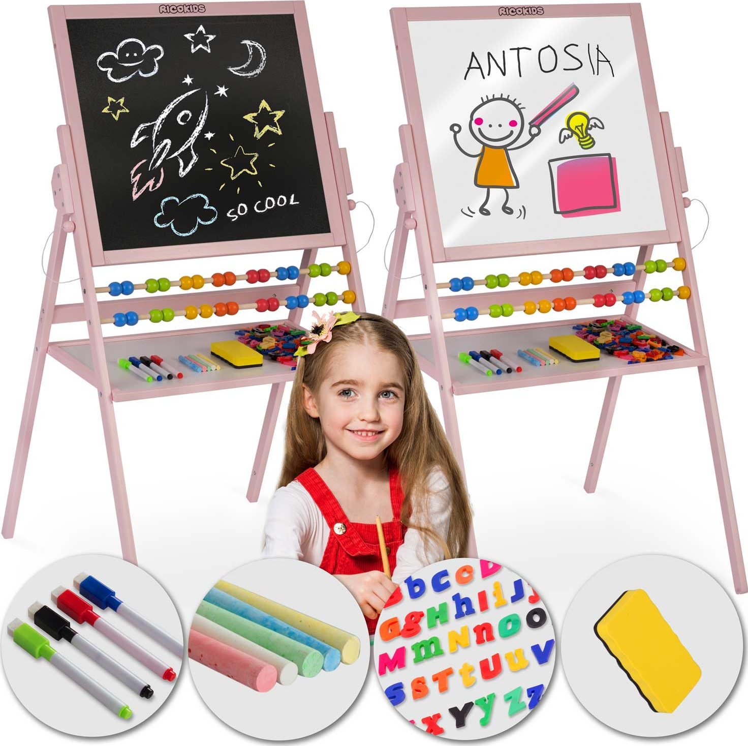 Ricokids Magnetyczna kredowa tablica obrotowa Ricokids - różowa