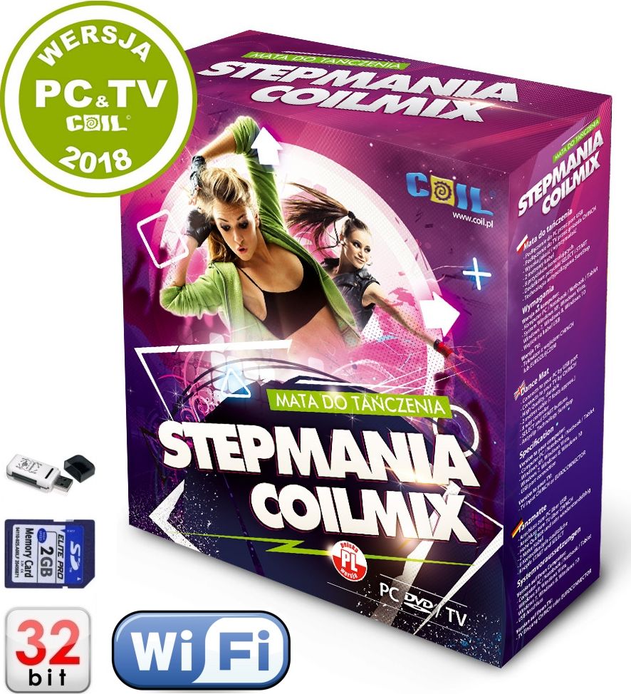 Coil Coil mata 32bit wifi pc+tv 4w1 do tanczenia 2021 dvd pl stepmania 8.0 pl hd + 2gb + czytnik + wgrywaj swoje piosenki na telewizor!pc dance mat, m