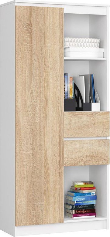 Elior Skandynawski regał do salonu biały + dąb sonoma - Avera 3X