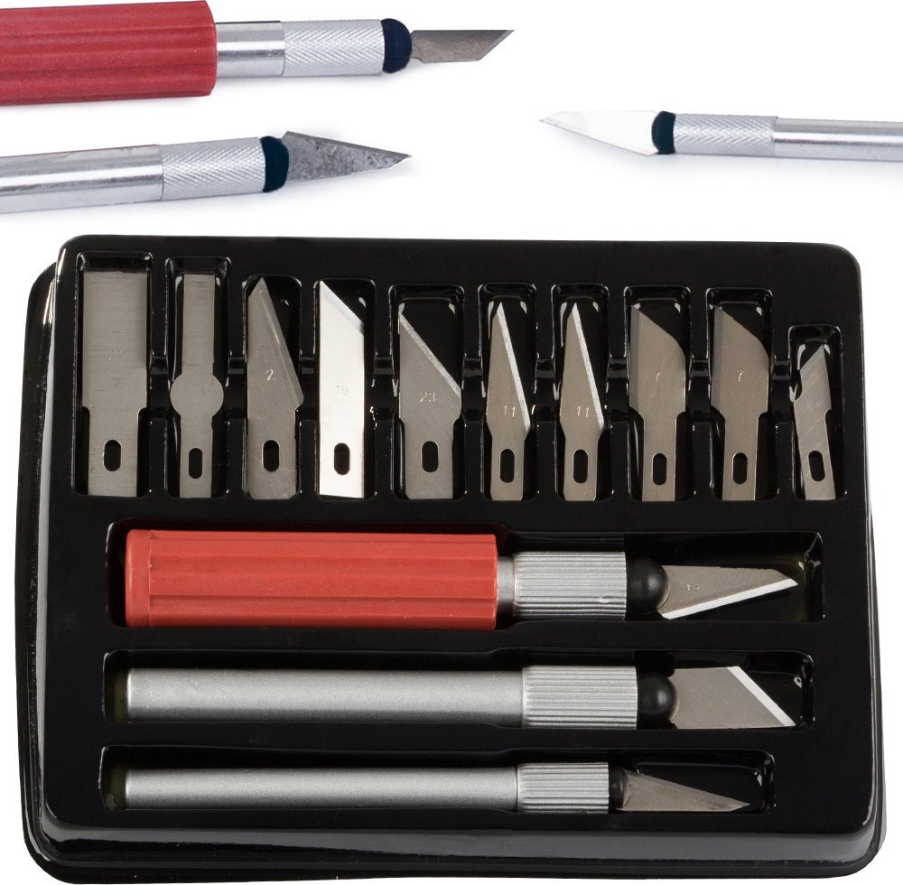 Verk Nóż nożyk modelarski skalpel 13 ostrzy etui zestaw Nóż nożyk modelarski skalpel 13 ostrzy etui zestaw