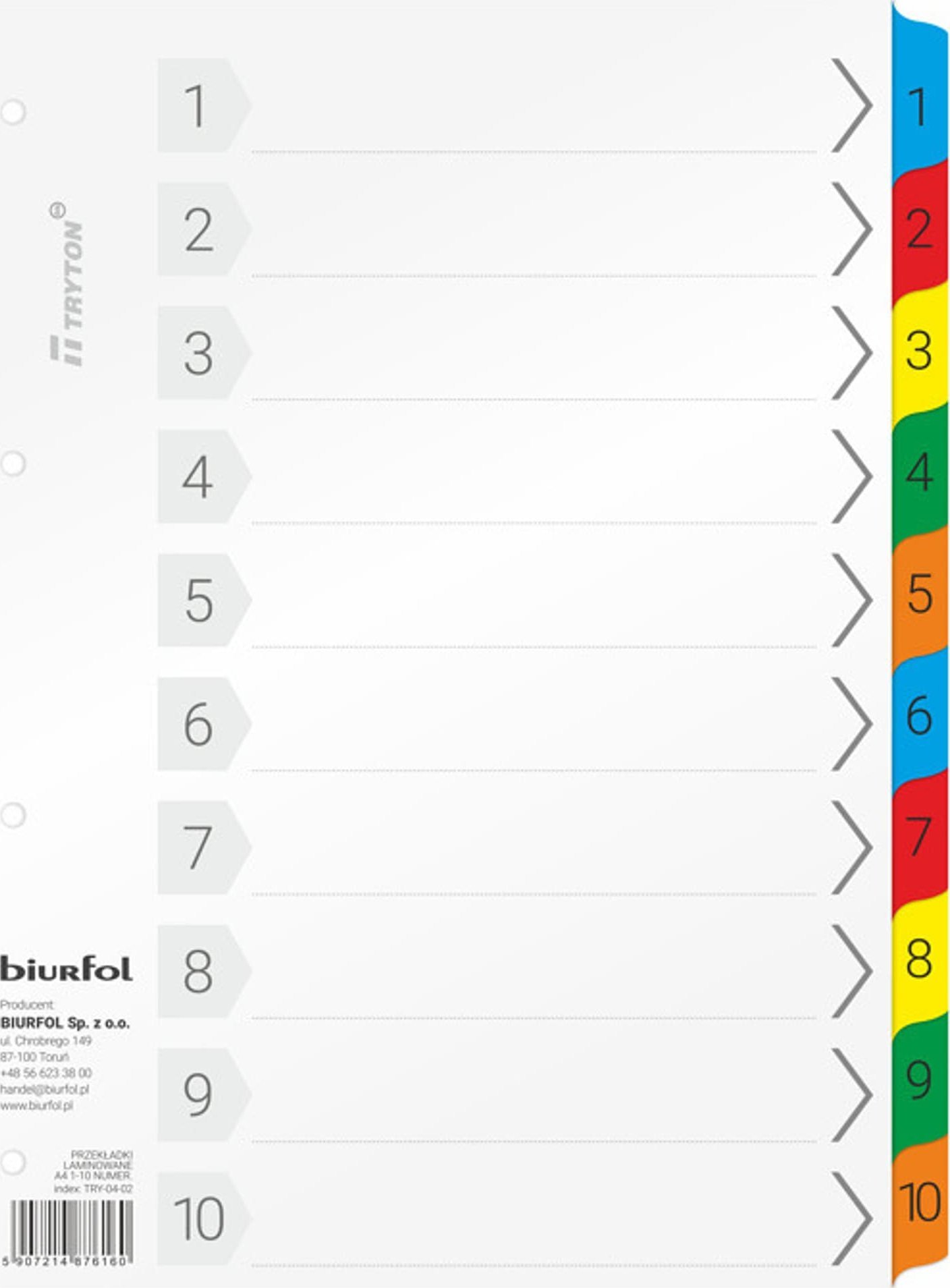 Biurfol Przekładki kartonowe Biurfol A4 1-10 numeryczne