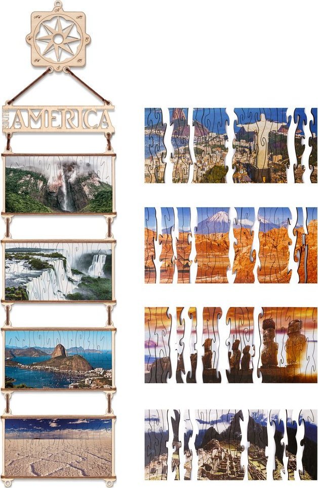 EcoWoodArt EWA Drewniane Dwustronne Puzzle - Ameryka Południowa