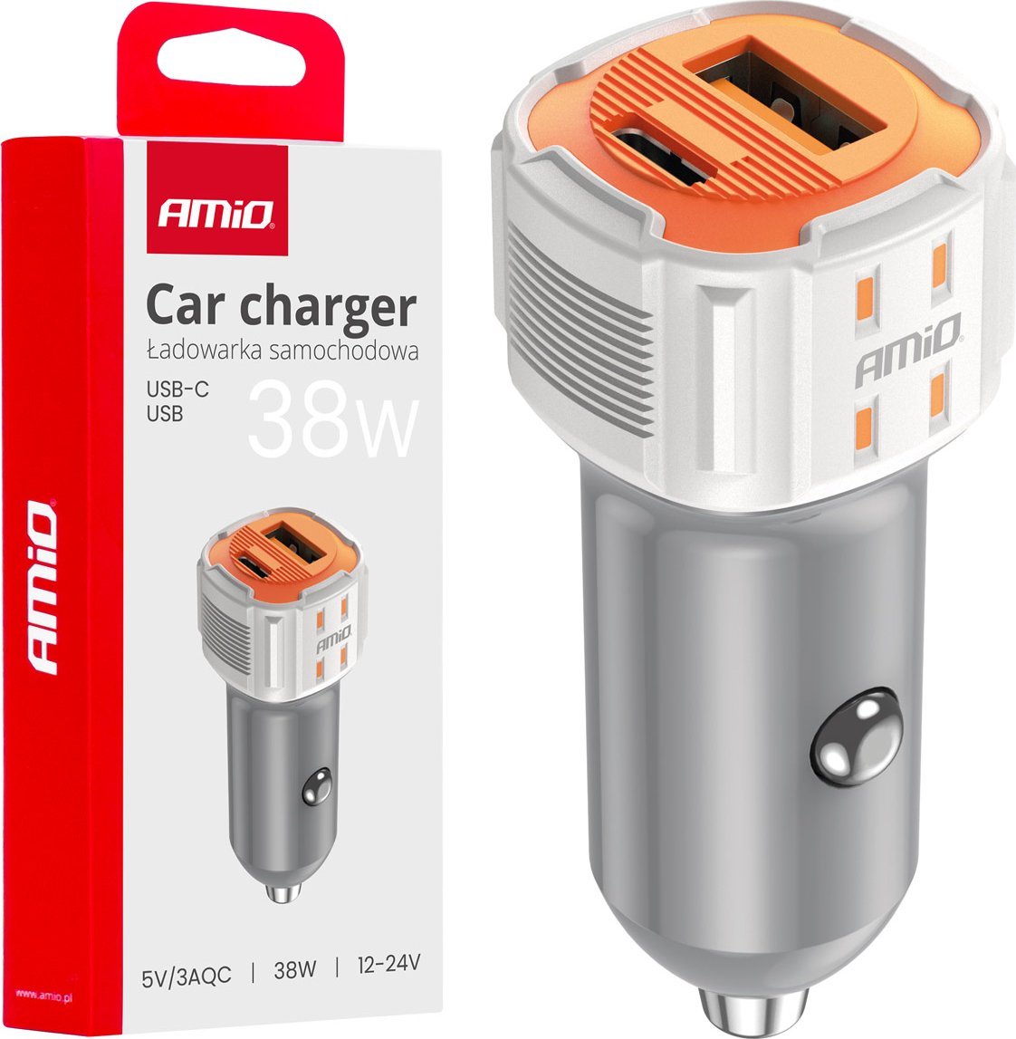 Ładowarka AMiO Ładowarka samochodowa usb-a+ usb-c 38w amio-03883