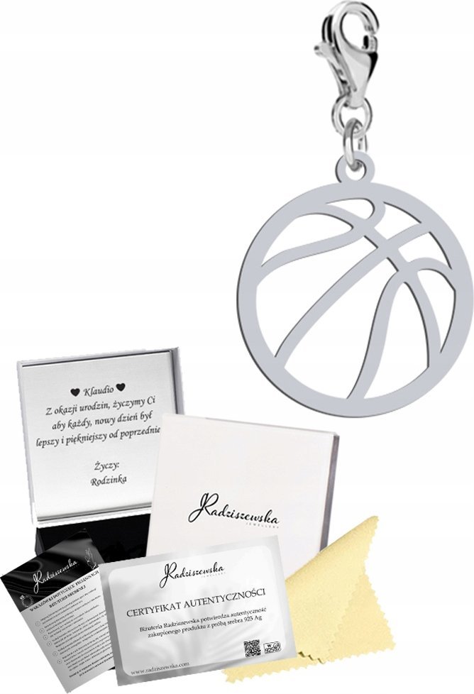 Radziszewska Jewellery Charms Srebrny Piłka do Kosza Koszykówka Karabińczyk DEDYKACJA GRATIS