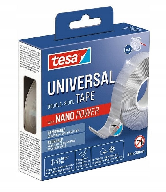 Taśma montaż.dwustr.nano power 3m:30mm transprentna
