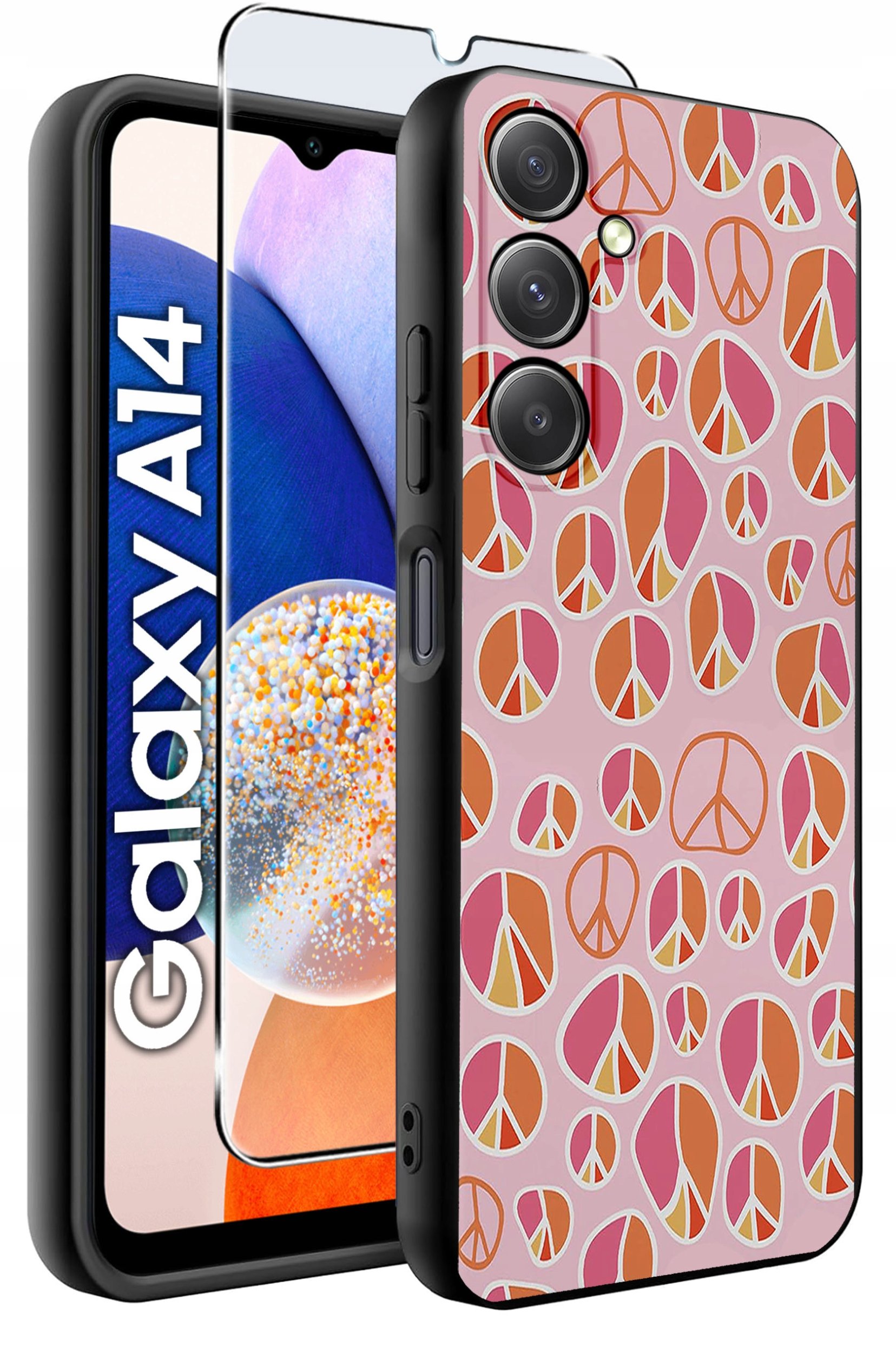 ETUI do Samsung A14 5G WZORY | SILIKONOWE MATT CASE + SZKŁO HARTOWANE 9H