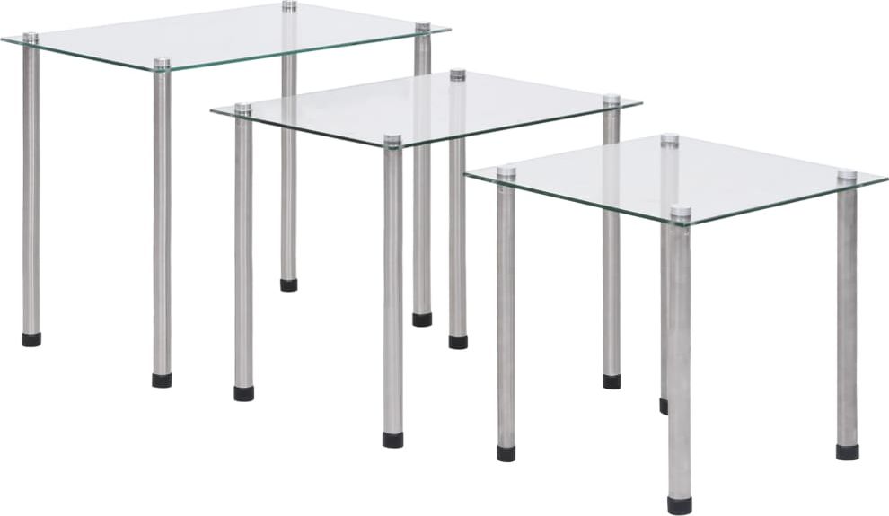 vidaXL Stoliki wsuwane pod siebie, 3 szt., bezbarwne, szkło hartowane