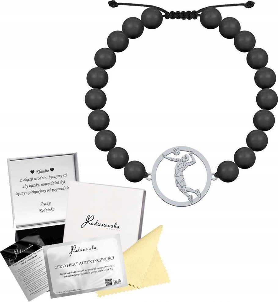 Radziszewska Jewellery Bransoleta Srebrna Męska Siatkarz Perły Prezent 925 GRAWER GRATIS