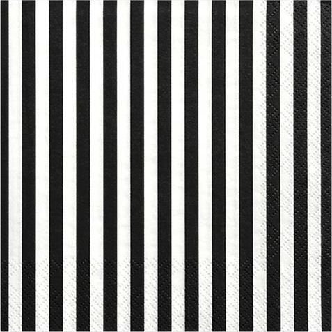 Party Deco Serwetki papierowe, czarne paski, 33x33 cm., 20 szt. uniwersalny