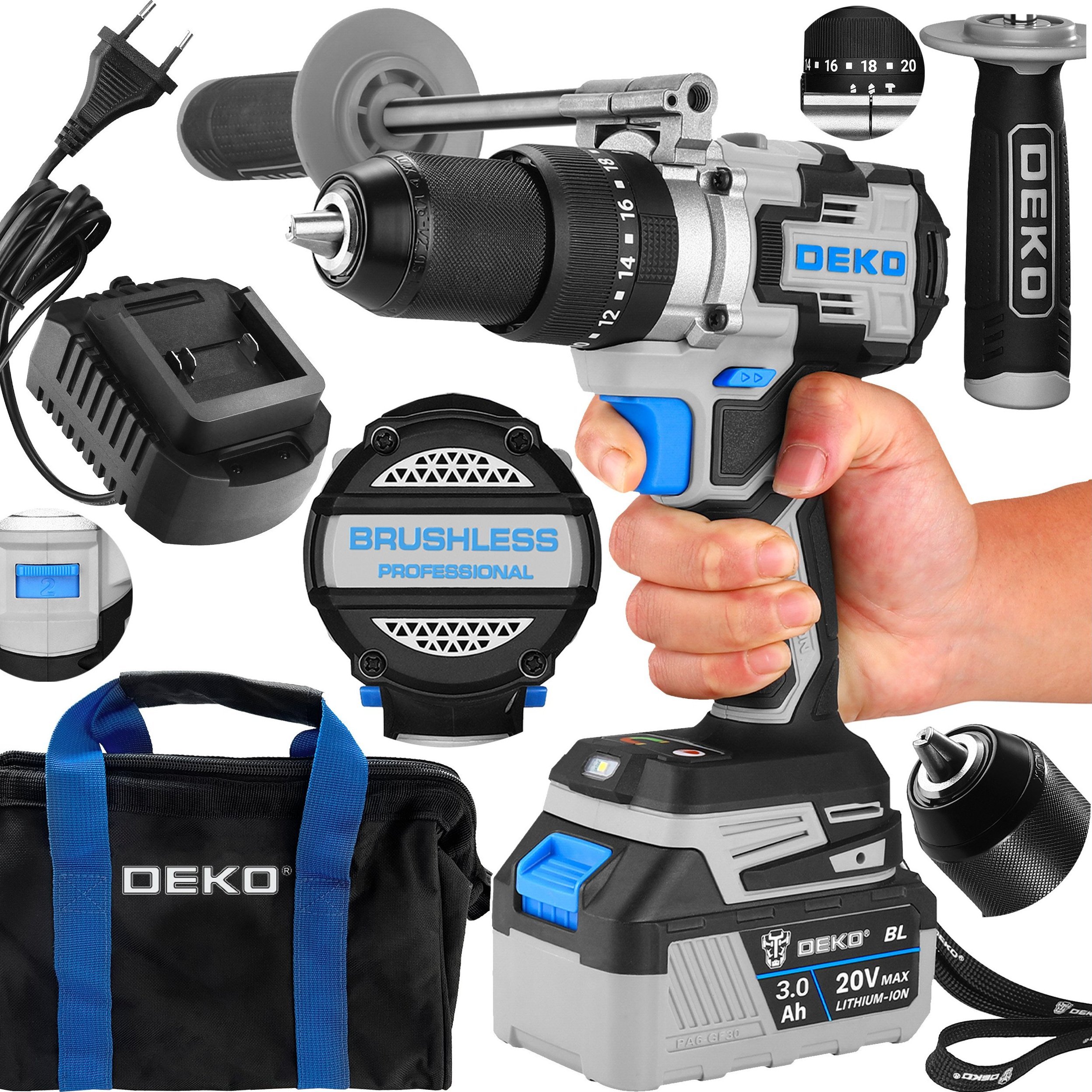 Wiertarko-wkrętarka Deko WIERTARKO WKRĘTARKA Z UDAREM AKUMULATOROWA UDAROWA AKU 120 NM + TORBA DEKO