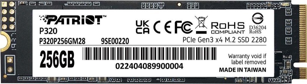 Dysk SSD Patriot P320 256GB M.2 2280 PCI-E x4 Gen3 NVMe (P320P256GM28)