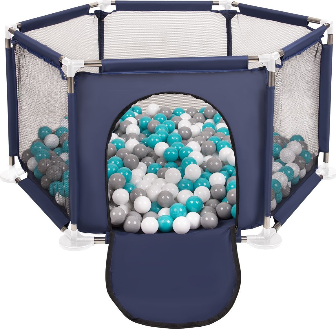 Selonis Selonis Sześciokąt składany KS-100X z piłeczkami 6cm niebieski: szary-biały-turkus 63x64/400piłek Zabawka kojec