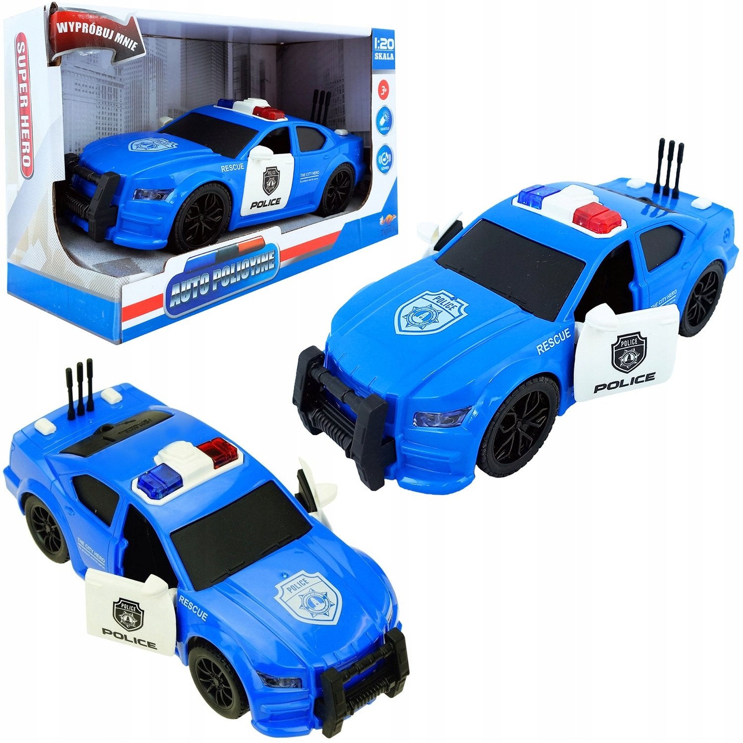 Auto policja z dźwiękiem i światłem