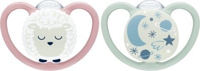NUK NUK Space Night Silikon-Schnuller 18-36M, 2 St, rosa/mint