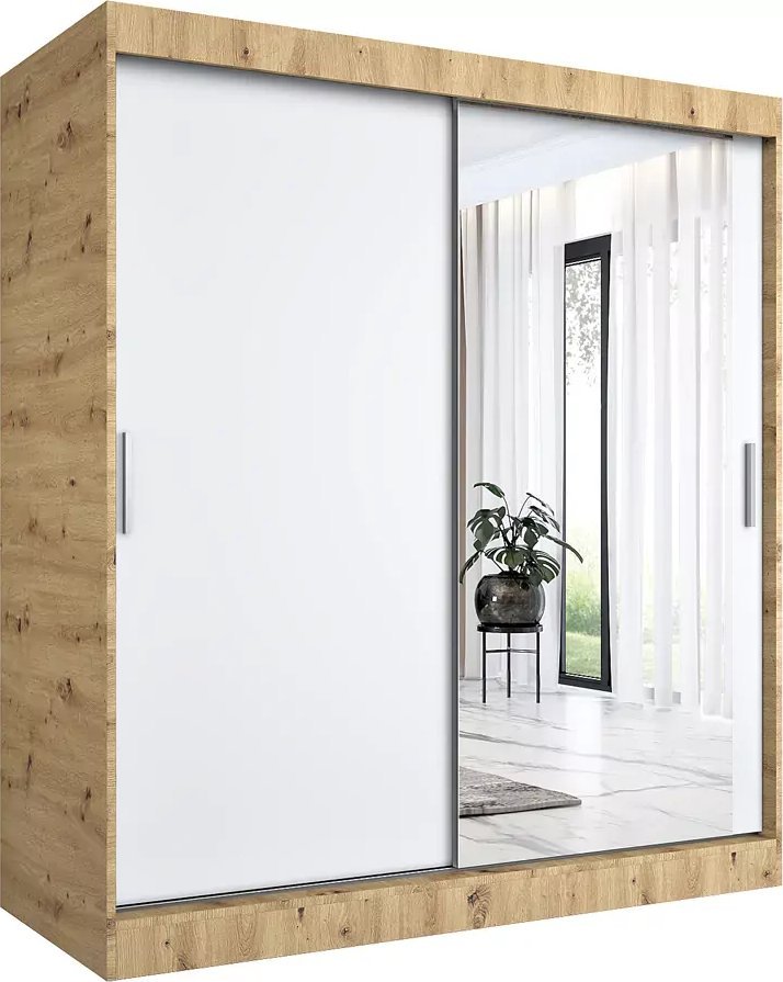 Elior Szafa przesuwna dąb artisan + biały 180 cm - Palmira 5X