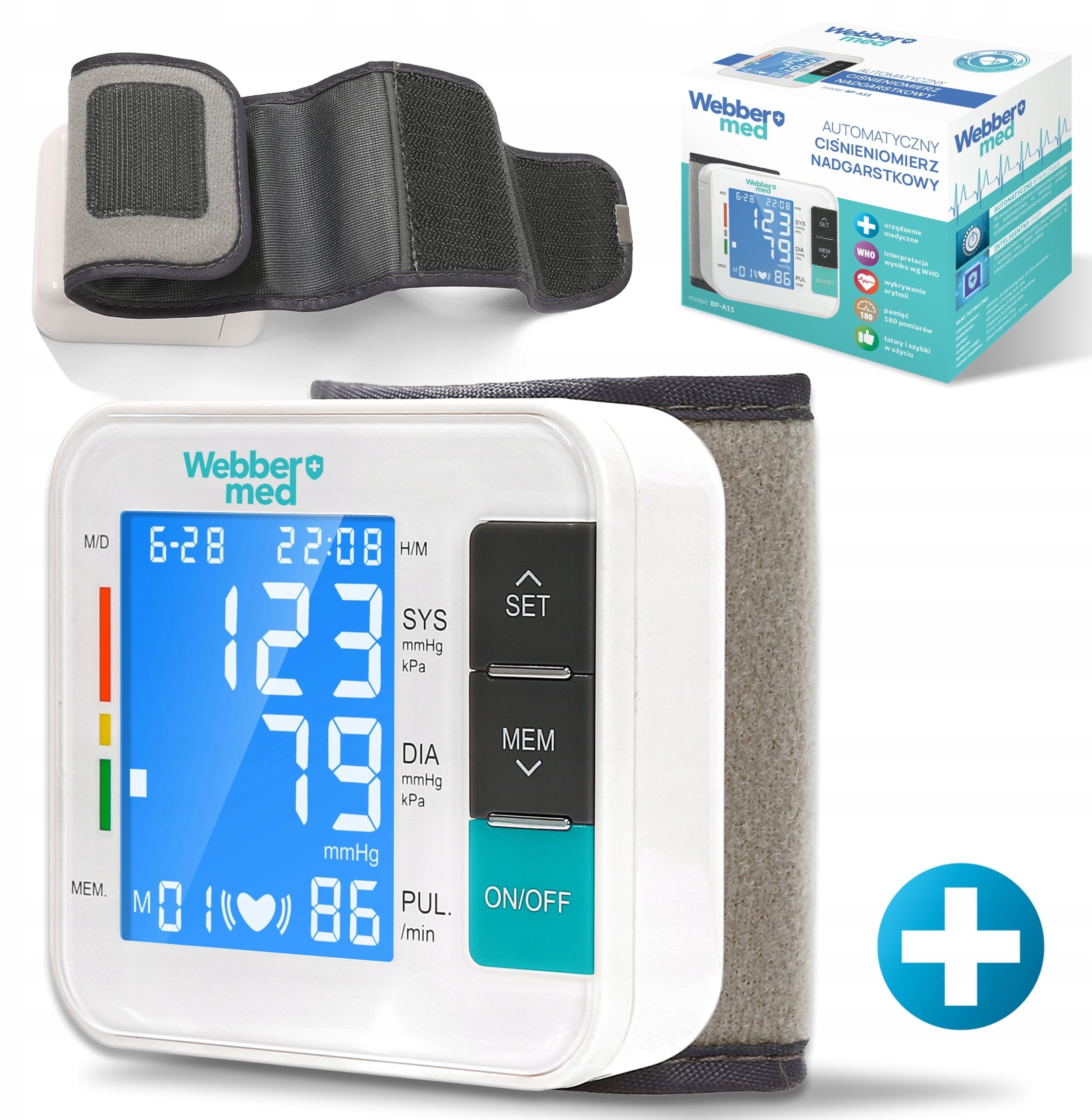 CIŚNIENIOMIERZ NADGARSTKOWY CZYTELNY DUŻY EKRAN ARYTMIA Webber Med A11