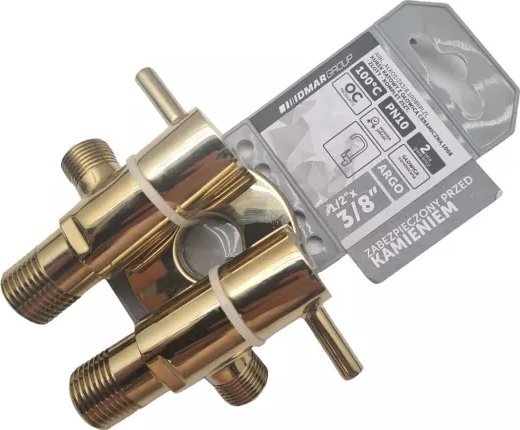 IDMAR Zawór kątowy 1/2" x 3/8" z głowicą ceramiczną 1008 złoty - ARGO - komplet 2 sztuk