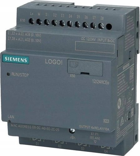 Siemens LOGO! 12/24RCEO, logiskmodul, forsyningsspænding / I/O: 12/24 V DC/relæ, 8 DI (4 AI)/4 DO, uden disp