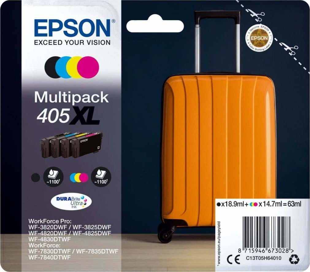 Tusz Epson Epson 405XL Multipack - 4er-Pack - XL - Schwarz, Gelb, Cyan, Magenta - original - Blister mit RF- / akustischem Alarmsignal - Tintenpatrone