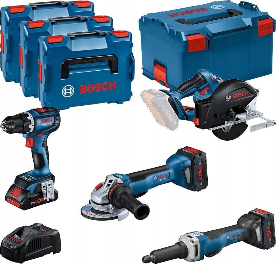 BOSCH.COMBO SET 18V (GSR 18V-90C +GWS 18V-15 PSC +GKM 18V-50 +GGS 18V-23 PLC) 1xPC4.0Ah 2xPC5.5Ah ...