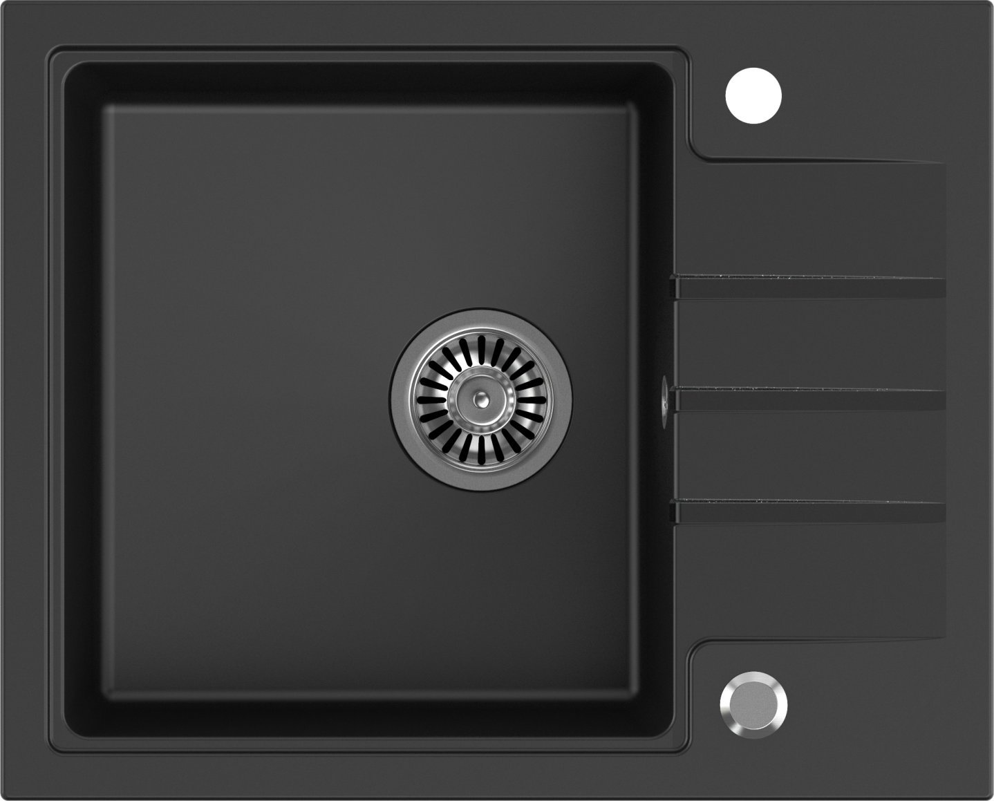 Zlewozmywak GraniteQ PETER 116 zlewozmywak granitowy pure carbon 1-komorowy z/o (62x50x20) z syfonem pure carbon i zaślepką kol. czarny