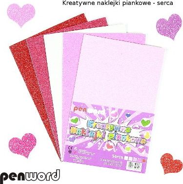 Penword KREATYWNE NAKLEJKI PIANKOWE SERCA BROKATOWE 20, 3x31, 2cm mix 5 KOLORÓW Penword