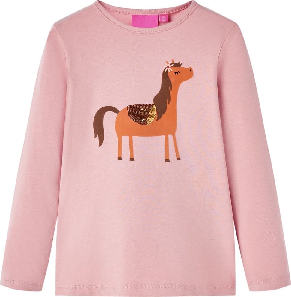 vidaXL Koszulka dziecięca z długimi rękawami, nadruk konika, jasny róż, 140