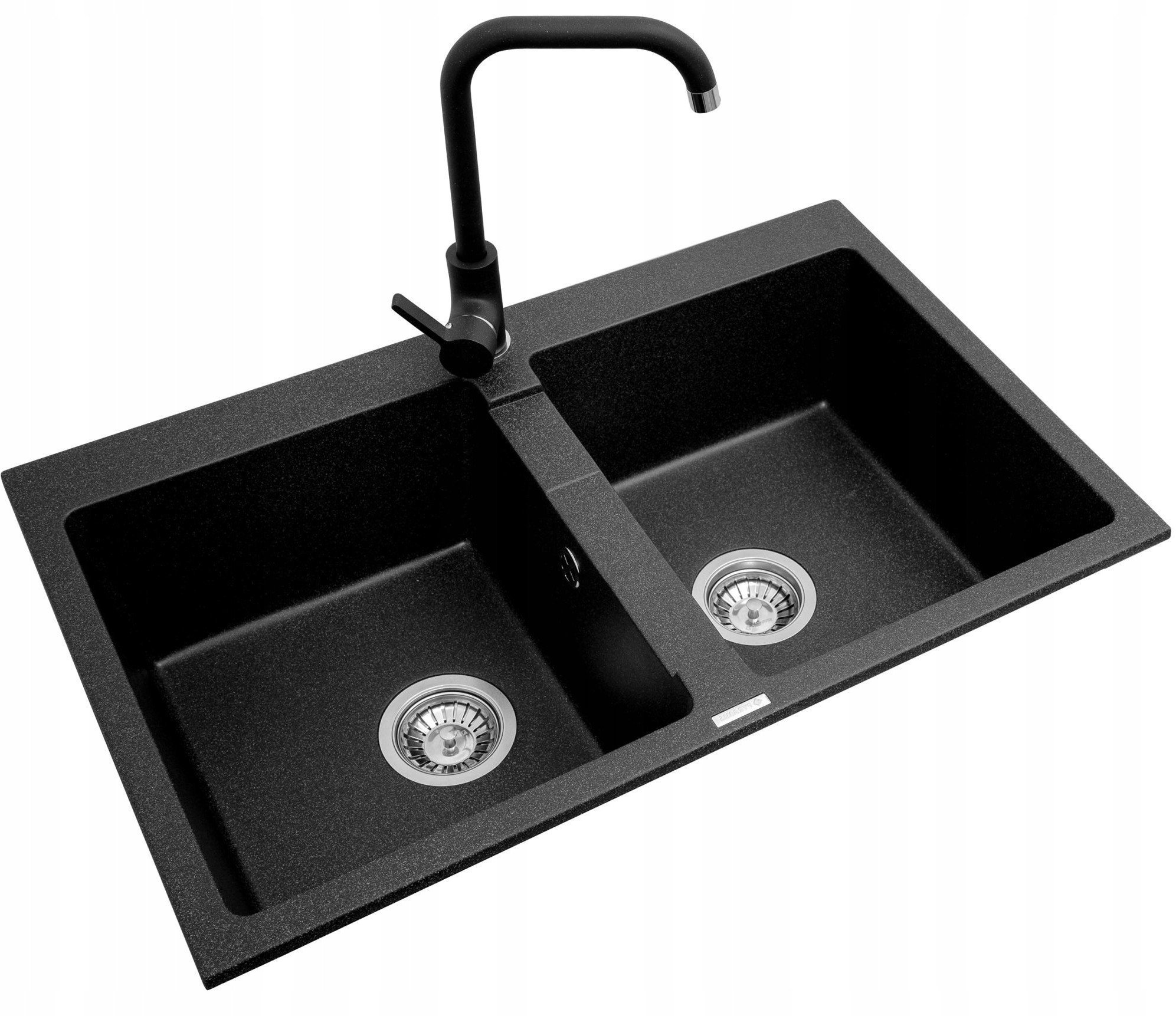 Zlew SPARTA 78x50 2B czarny + bateria granitowa SILVIO