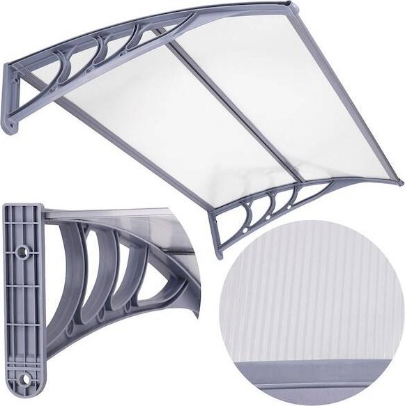 Springos Zadaszenie, daszek do drzwi wejściowych, balkonowych, tarasowych 150x80 cm szary, transparentny UNIWERSALNY