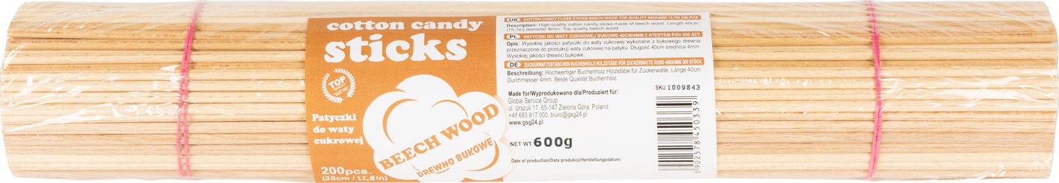 GSG Patyczki do waty cukrowej bukowe 30cm/4mm z atestem PZH 200szt