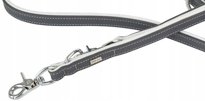 Smycz regulowana skórzana dla psa, czarny/czarny, M-L, 20mm/200cm