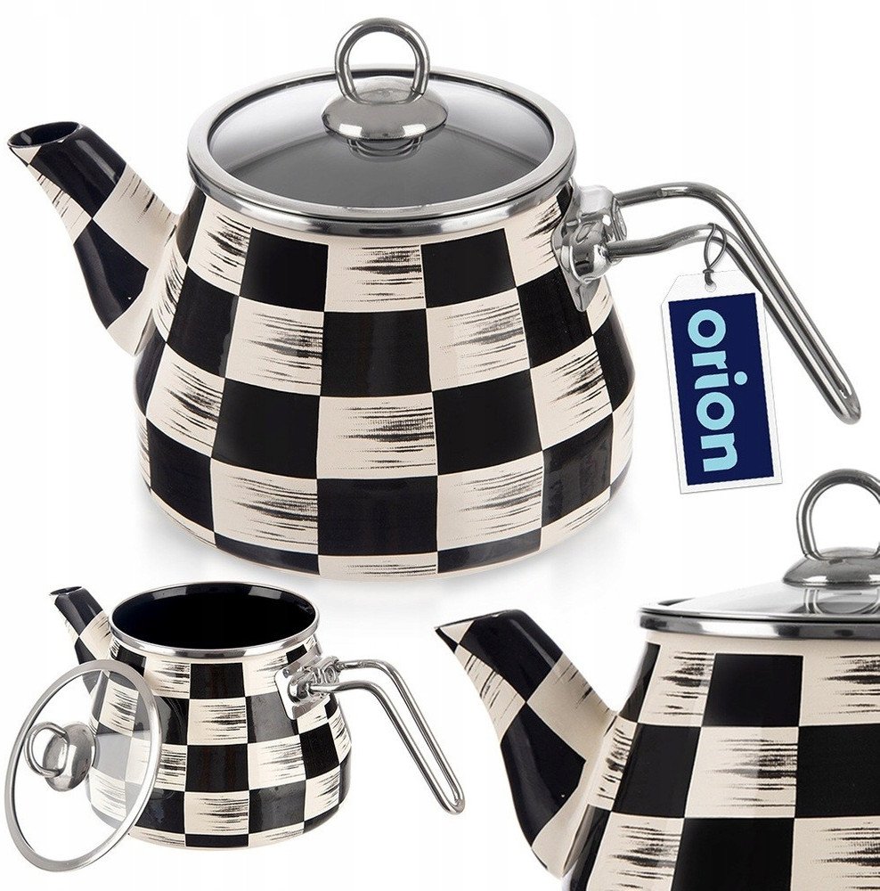 Czajnik Emaliowany ORION SZACHOWNICA 2 L ze Szklaną Pokrywką Indukcja