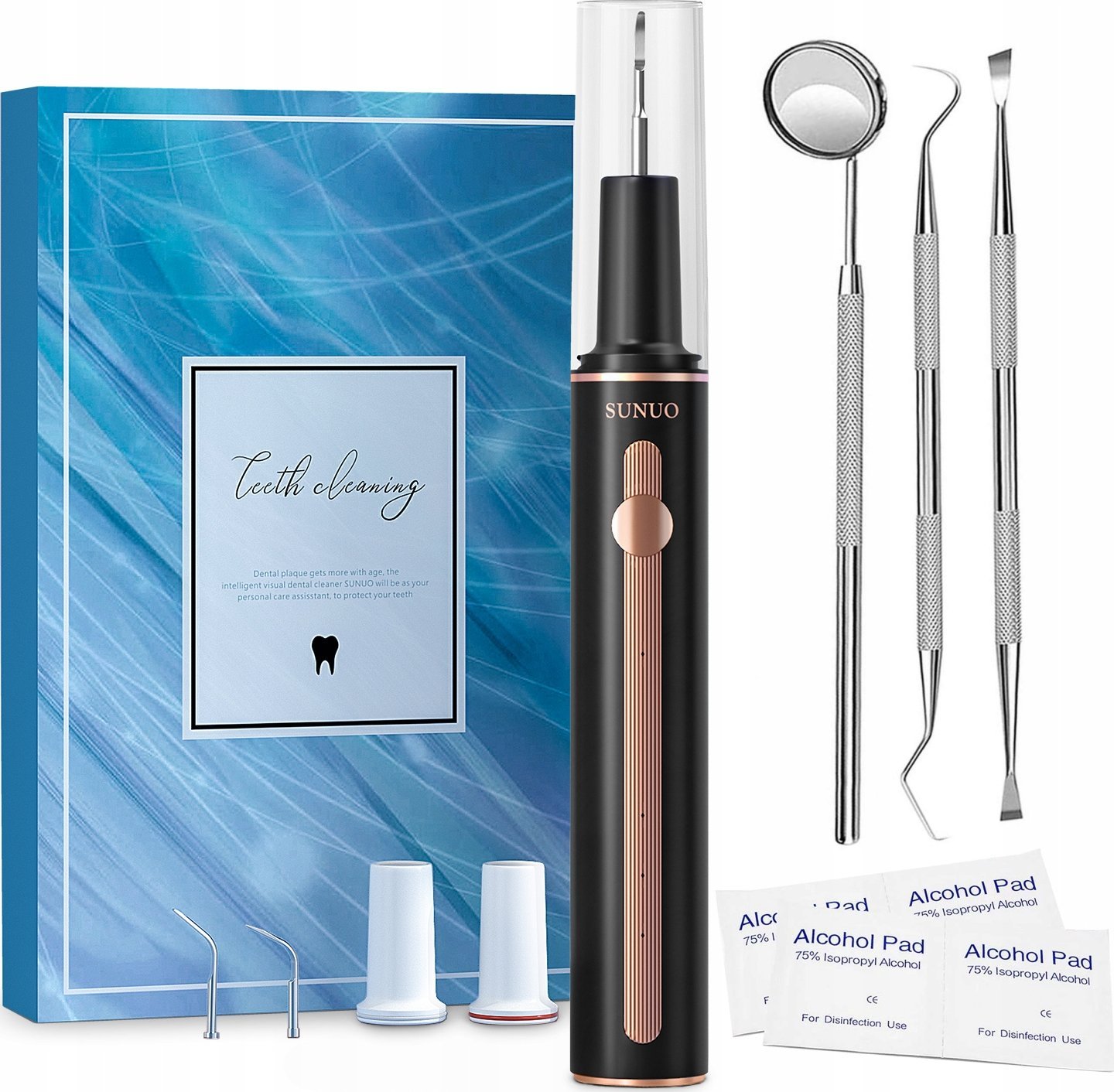 ULTRADŹWIĘKOWY SKALER DENTYSTYCZNY USUWANIE KAMIENIA 1200mAh IP67 GRATISY