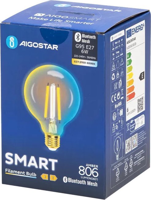 Aigostar Inteligentna żarówka Bluetooth Mesh G95 6W CCT E27 Inteligentna żarówka Bluetooth Mesh G95 6W CCT