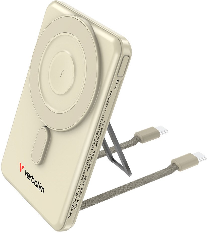 Verbatim, powerbank z bezprzewodowym �adowaniem, 5V, �adowanie telefonu, 32253, 5 000mAh, Mocowanie magnetyczne, z�ota