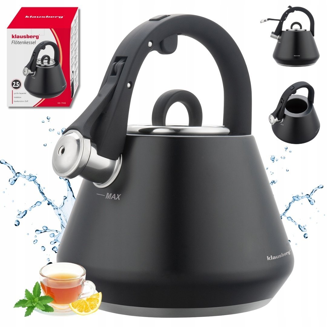 CZAJNIK STALOWY Z GWIZDKIEM 2,5L KLAUSBERG KB-7948 CZARNY