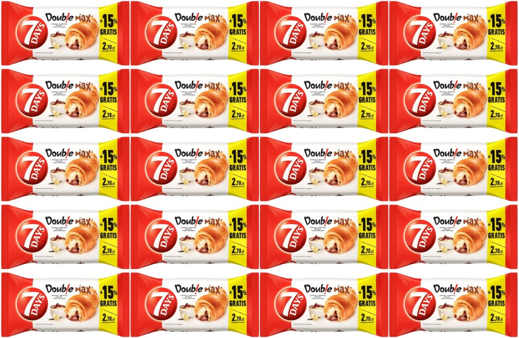 7 Days Doub!e Max Croissant z nadzieniem o smaku kakaowym i waniliowym 110 g x 20 sztuk