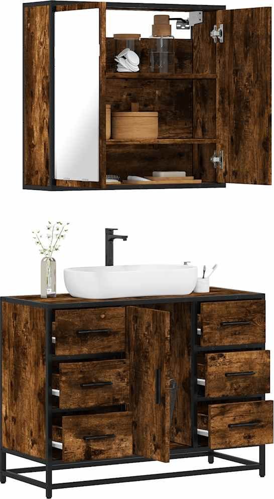 vidaXL 2-częściowy zestaw mebli łazienkowych, przydymiony dąb