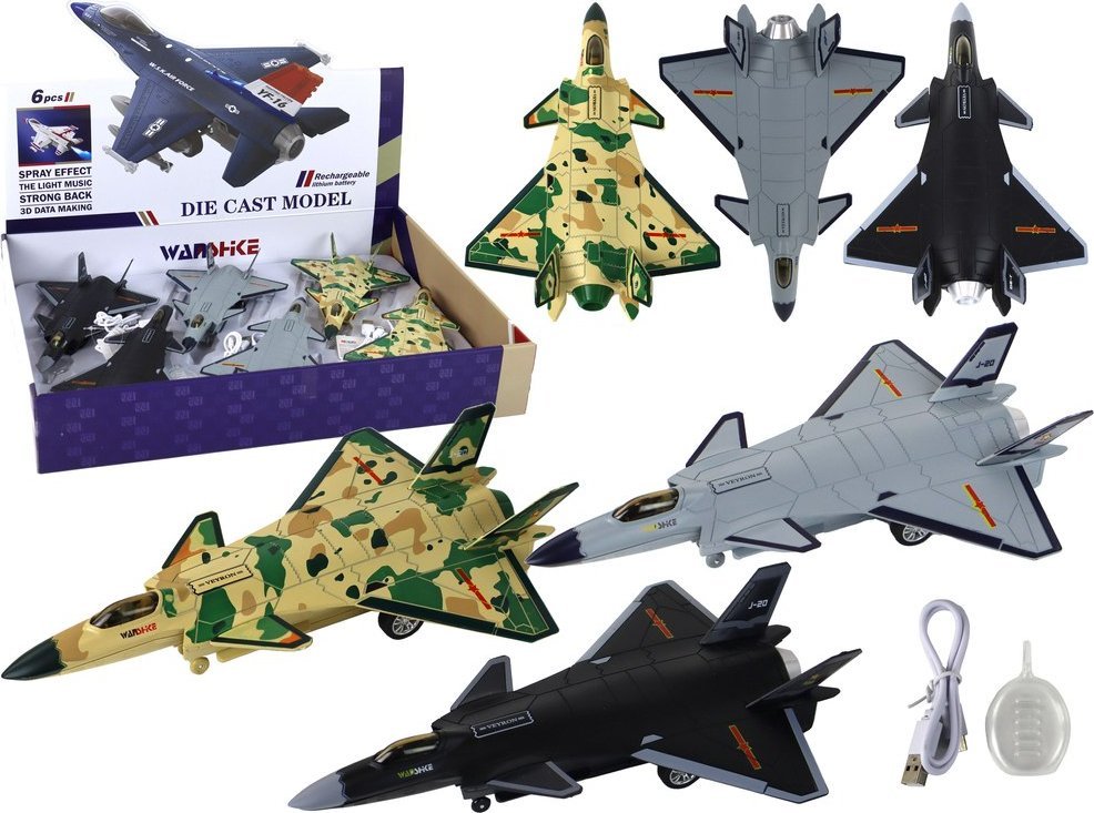 LeanToys Model Samolotu Na Akumulator Napęd Frykcyjny Ładowarka Para 3 Rodzaje