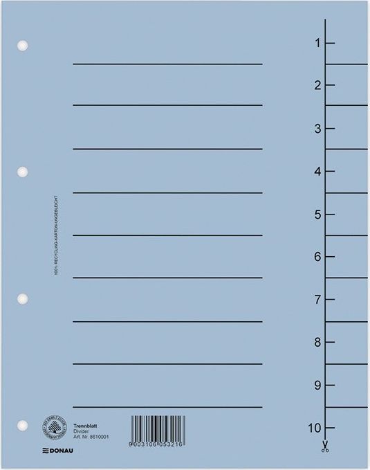 Donau Przekładka DONAU, karton, A4, 235x300mm, 1-10, 1 karta, niebieska