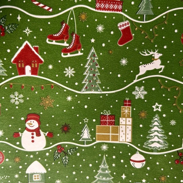 Papier świąteczny do pakowania zielony bałwanki 70cmx2m 292m70