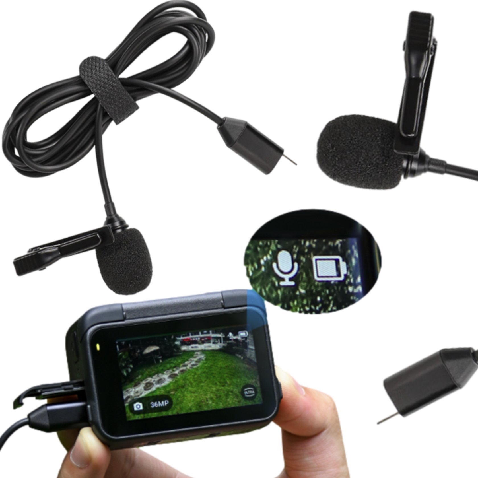 SunnyLife MIKROFON KRAWATOWY Z KLIPSEM USB C DO INSTA360 ACE / ACE PRO