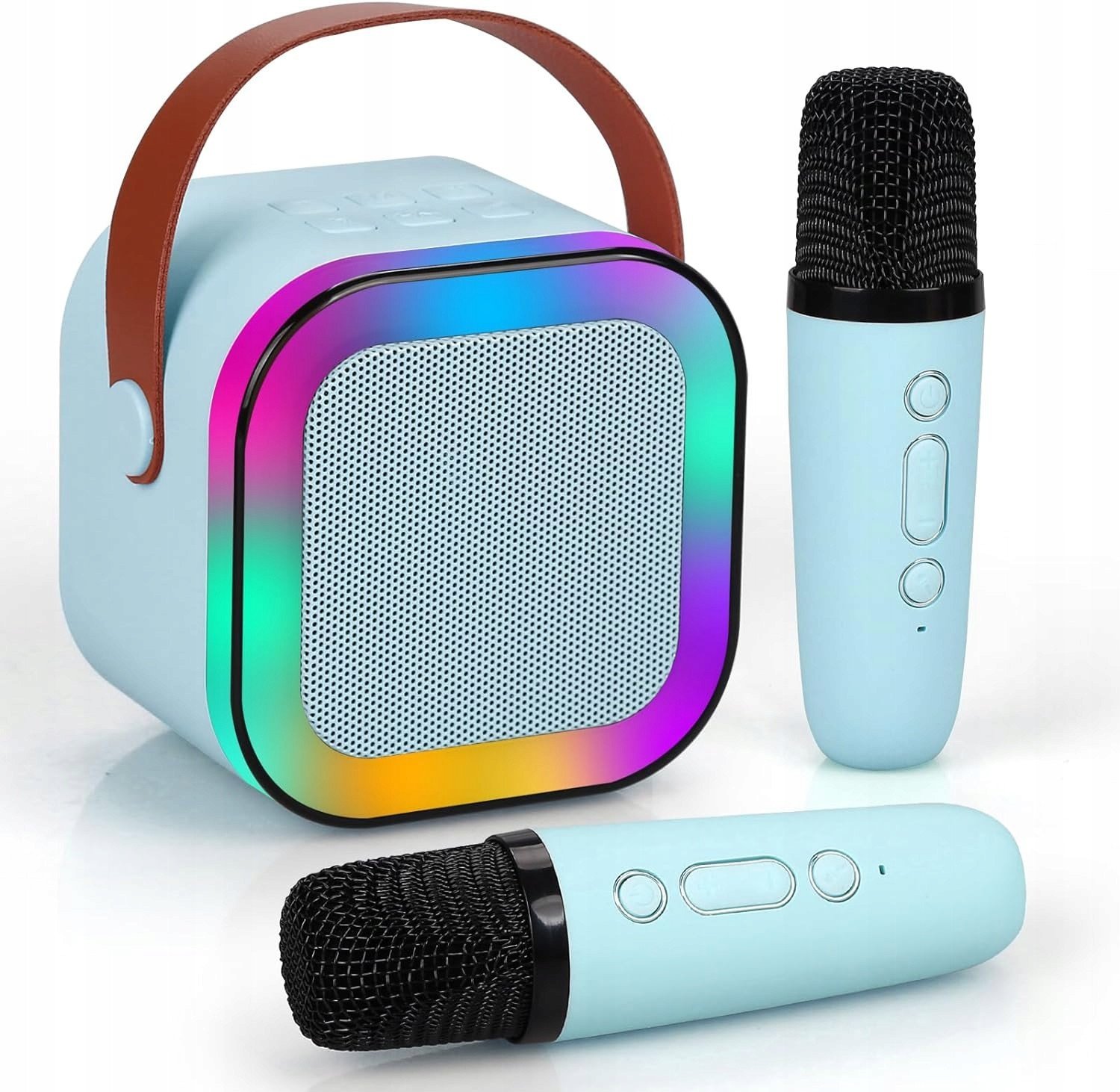 Extralink Kids Mini Karaoke LED Speaker 2x Mic Niebieski | Zestaw do Karaoke | głośnik, 2x mikrofon, Bluetooth, AUX, slot na karty pamięci, oświetleni