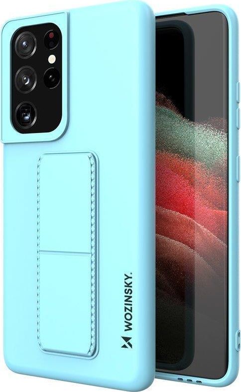 Wozinsky Kickstand Case elastyczne silikonowe etui z podstawką Samsung Galaxy S21 Ultra 5G jasnoniebieski