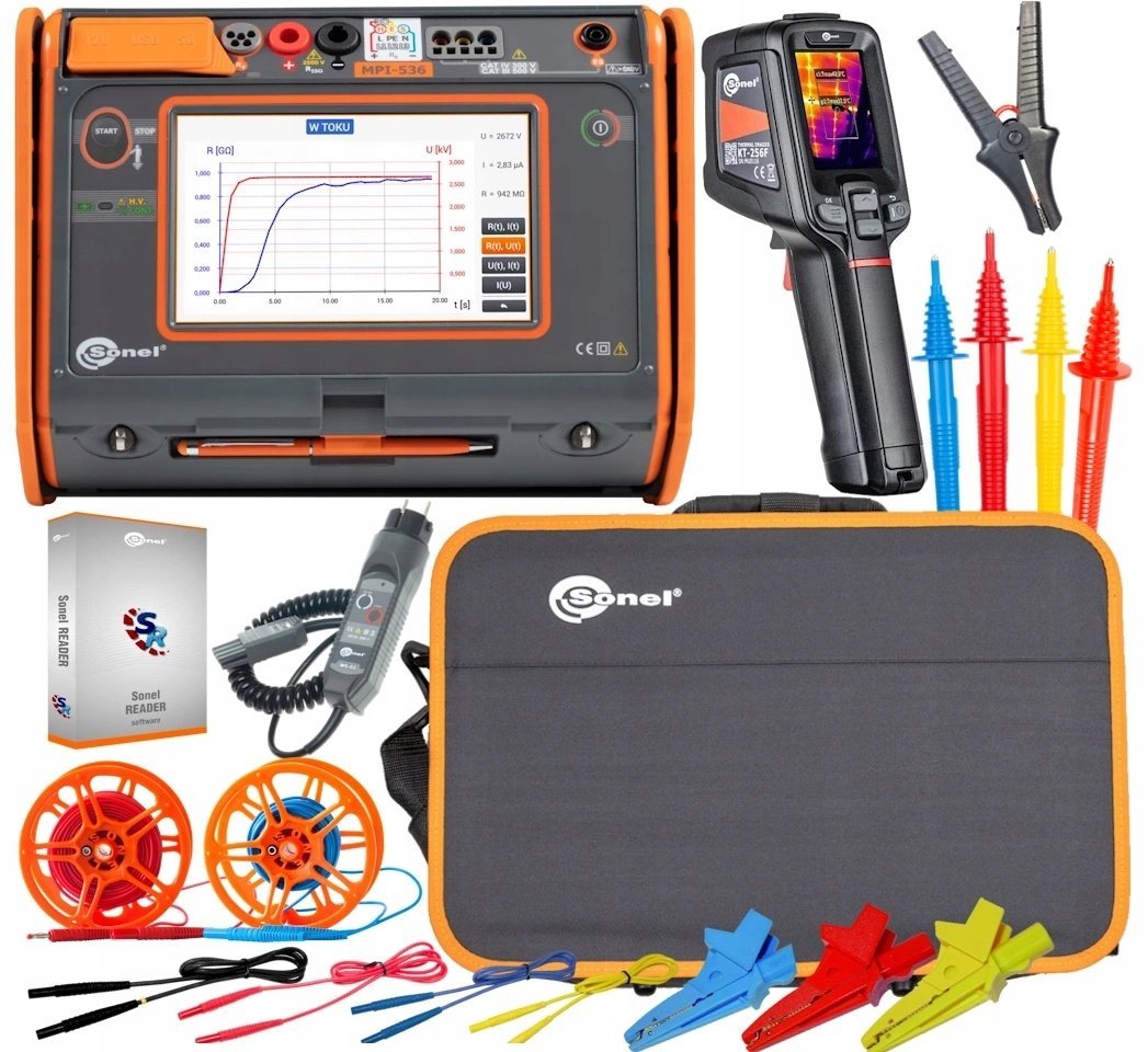 Zestaw narzędzi Sonel Miernik parametrów instalacji elektrycznych MPI-536 WMPLMPI536 z kamerą termowizyjną KT-256F WMGBKT256F