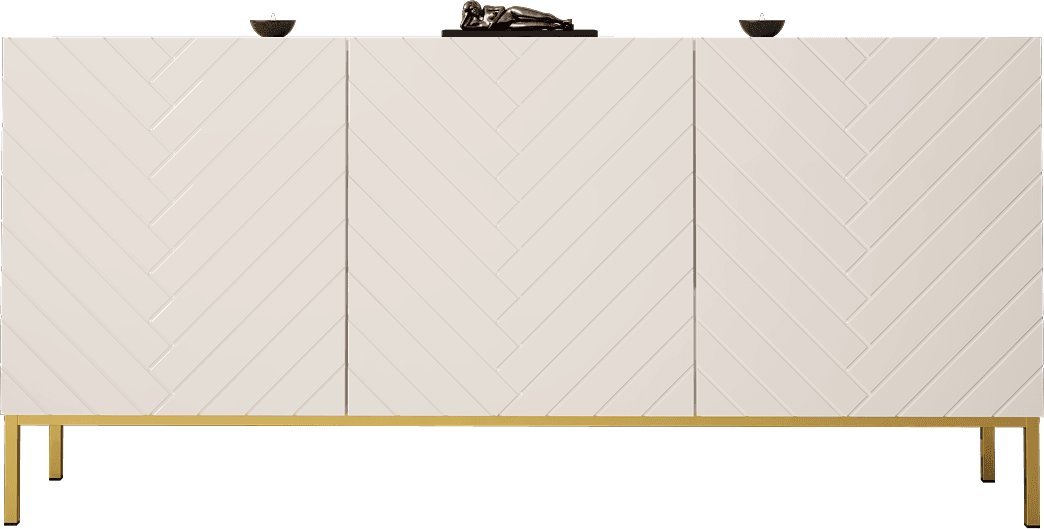 MEGSTYL KOMODA 160CM Z 3 DRZWICZKAMI NA ZŁOTYCH NÓŻKACH - GALA 2 biały mat - biały połysk
