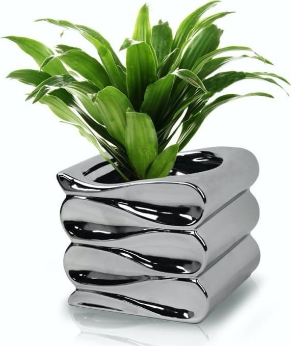 Polnix Ceramiczna Osłonka na doniczkę srebrna glamour