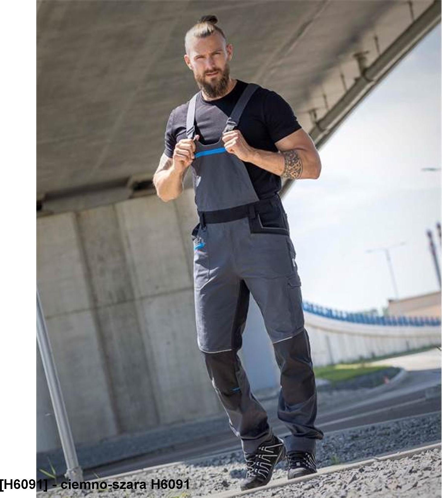 Ardon ARDON 4Xstretch - spodnie robocze ogrodniczki stretch, dużo praktycznych kieszeni + na nakolanniki, d-ring, oddychający - ciemno-szara H6091 60